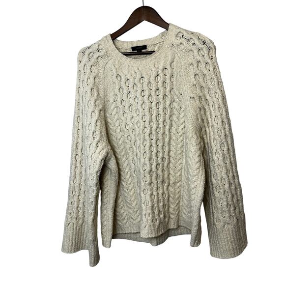 J.Crew Cotton-Blend Bouclé Cable Knit Sweater XL Wide Sleeve Fuzzy Soft - Picture 2 of 12